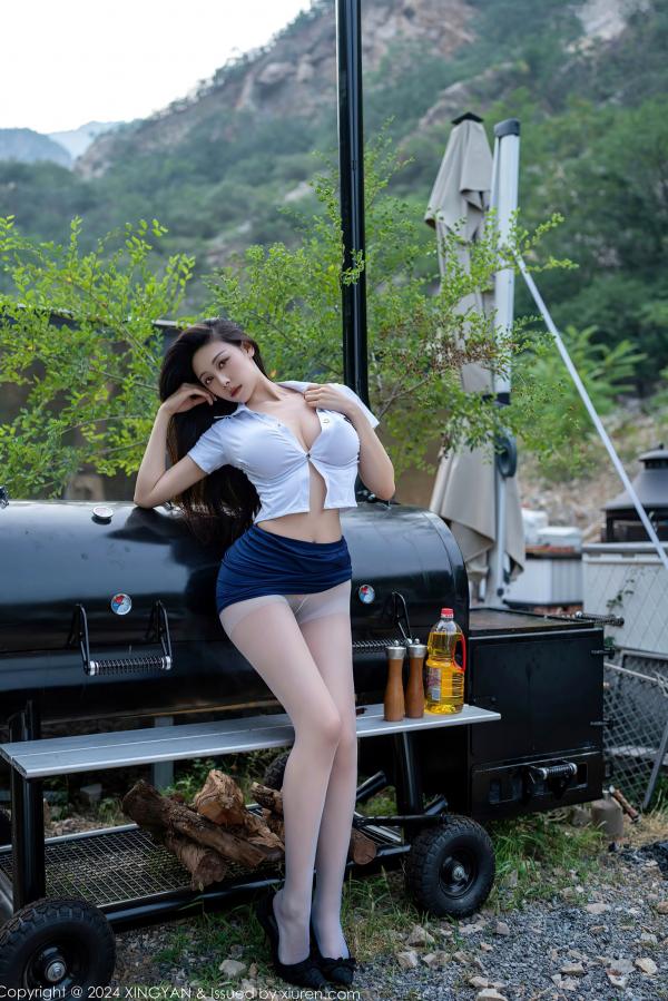    《星颜社257期：清妙户外野营主题写真，白衬衫蓝短裙制服诱惑，极致身材大尺度唯美摄影大片》第17张图片