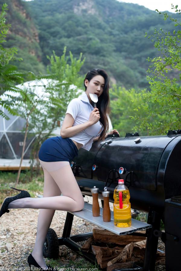    《星颜社257期：清妙户外野营主题写真，白衬衫蓝短裙制服诱惑，极致身材大尺度唯美摄影大片》第25张图片