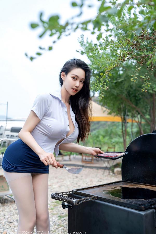    《星颜社257期：清妙户外野营主题写真，白衬衫蓝短裙制服诱惑，极致身材大尺度唯美摄影大片》第48张图片