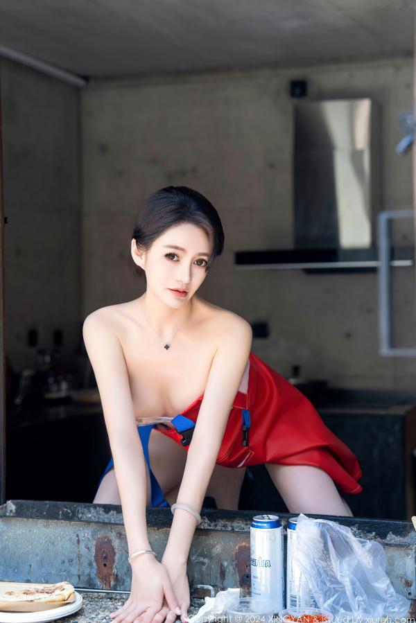    XingYan星颜社第253期：林幼一演绎红围裙保鲜膜主题私房照，绝美大尺度家居诱惑第13张图片