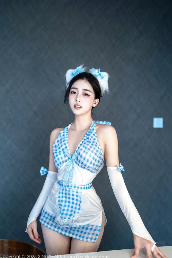    [XINGYAN]星颜社 2025.09.16 Vol.399 阮福 蓝白格纹猫女角色扮演私房照 [67P]第2张图片