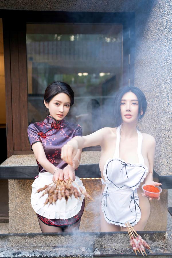    XingYan星颜社-242-潘思沁-林幼一：姐妹花户外烧烤私房写真，性感围裙黑丝诱惑，制服爆乳大尺度视觉盛宴-2024.06.14第24张图片