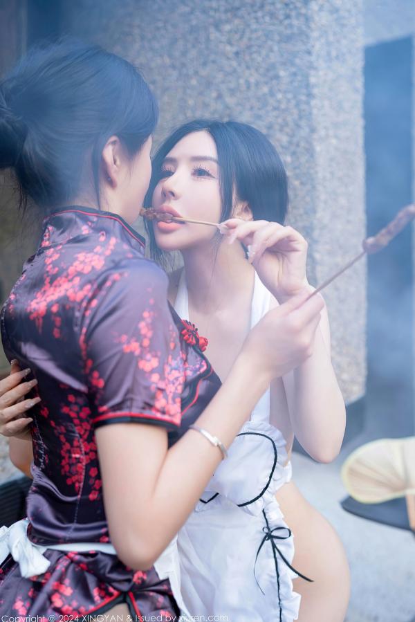    XingYan星颜社-242-潘思沁-林幼一：姐妹花户外烧烤私房写真，性感围裙黑丝诱惑，制服爆乳大尺度视觉盛宴-2024.06.14第30张图片
