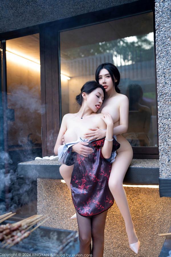    XingYan星颜社-242-潘思沁-林幼一：姐妹花户外烧烤私房写真，性感围裙黑丝诱惑，制服爆乳大尺度视觉盛宴-2024.06.14第44张图片