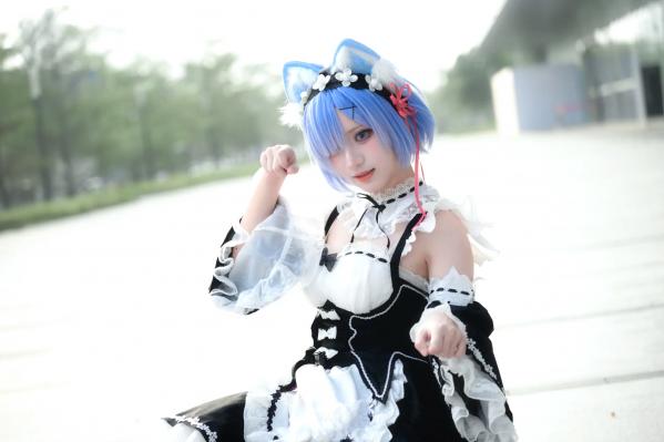    花柒hana萤火虫动漫嘉年华猫猫蕾姆COS写真，高颜值漫展美少女萌系女仆角色扮演[108P]第26张图片