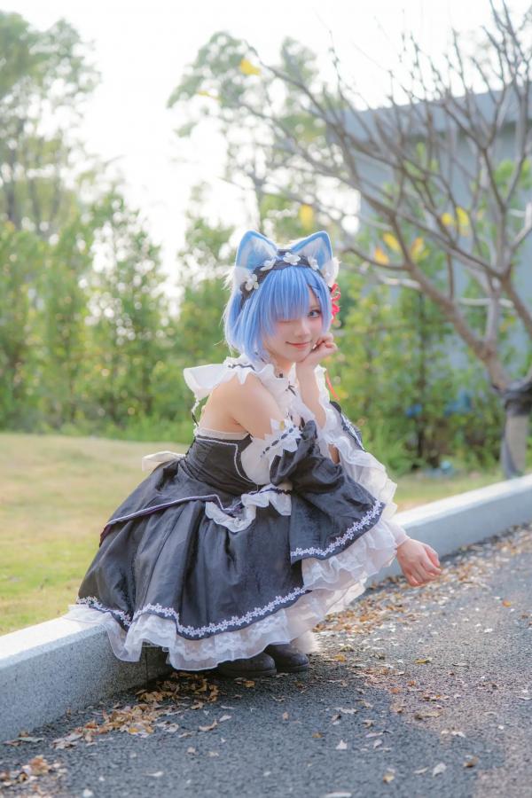    花柒hana萤火虫动漫嘉年华猫猫蕾姆COS写真，高颜值漫展美少女萌系女仆角色扮演[108P]第31张图片