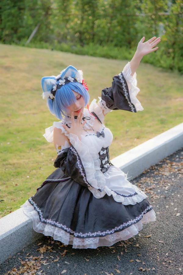    花柒hana萤火虫动漫嘉年华猫猫蕾姆COS写真，高颜值漫展美少女萌系女仆角色扮演[108P]第32张图片