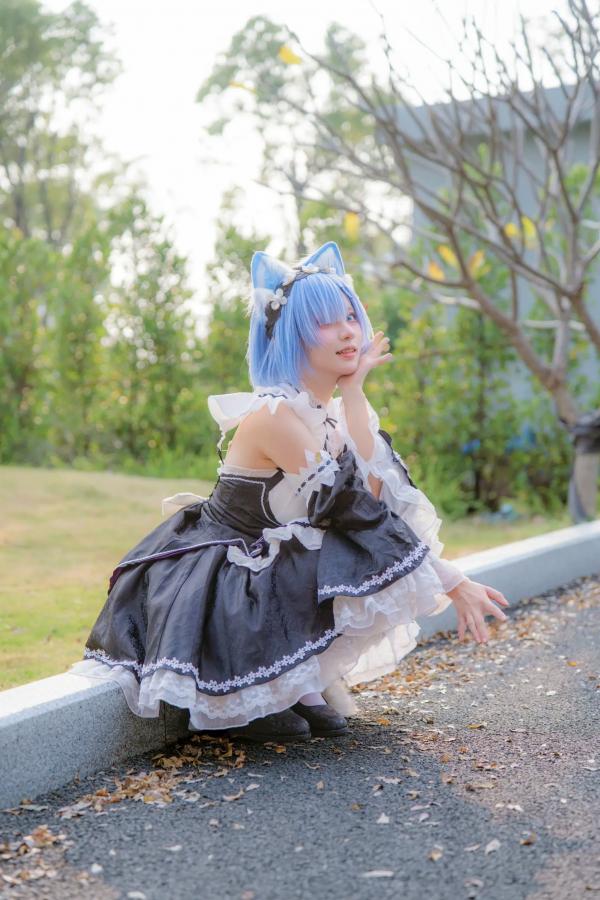    花柒hana萤火虫动漫嘉年华猫猫蕾姆COS写真，高颜值漫展美少女萌系女仆角色扮演[108P]第33张图片