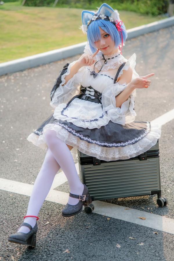   花柒hana萤火虫动漫嘉年华猫猫蕾姆COS写真，高颜值漫展美少女萌系女仆角色扮演[108P]第34张图片