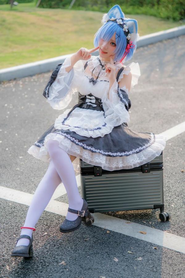    花柒hana萤火虫动漫嘉年华猫猫蕾姆COS写真，高颜值漫展美少女萌系女仆角色扮演[108P]第35张图片