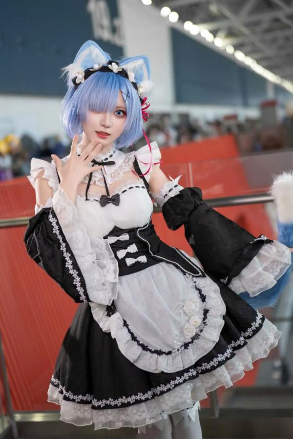    花柒hana萤火虫动漫嘉年华猫猫蕾姆COS写真，高颜值漫展美少女萌系女仆角色扮演[108P]第42张图片