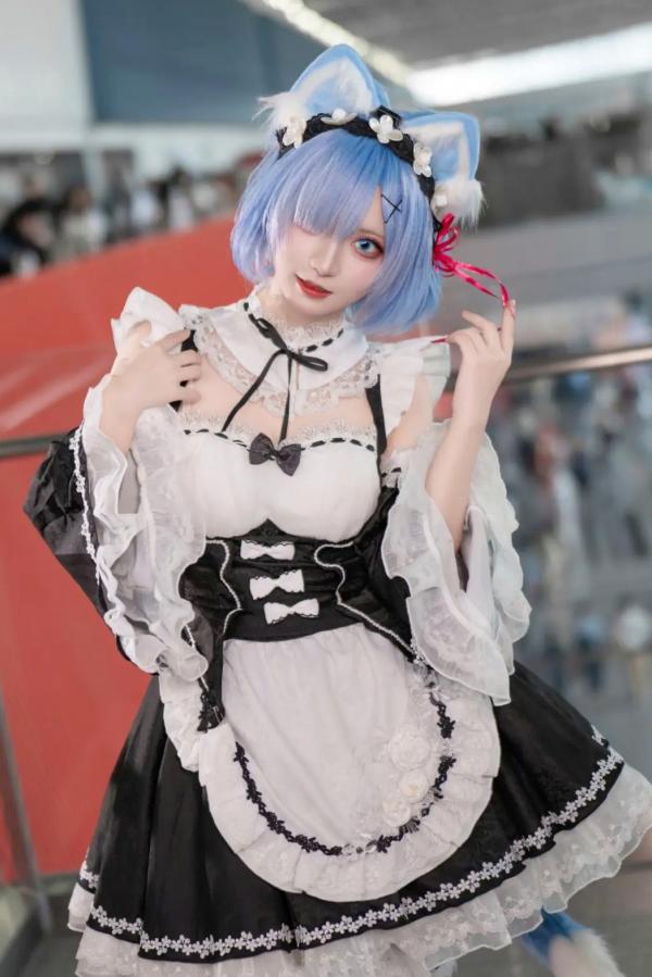    花柒hana萤火虫动漫嘉年华猫猫蕾姆COS写真，高颜值漫展美少女萌系女仆角色扮演[108P]第47张图片