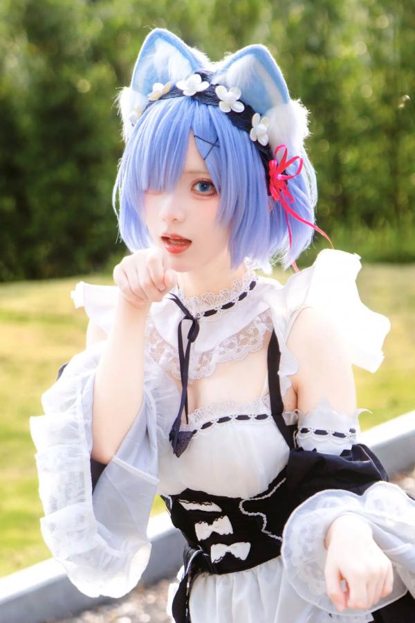    花柒hana萤火虫动漫嘉年华猫猫蕾姆COS写真，高颜值漫展美少女萌系女仆角色扮演[108P]第57张图片