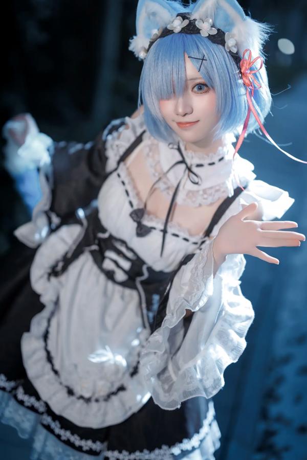    花柒hana萤火虫动漫嘉年华猫猫蕾姆COS写真，高颜值漫展美少女萌系女仆角色扮演[108P]第69张图片
