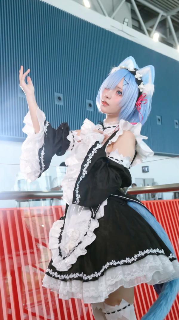    花柒hana萤火虫动漫嘉年华猫猫蕾姆COS写真，高颜值漫展美少女萌系女仆角色扮演[108P]第106张图片