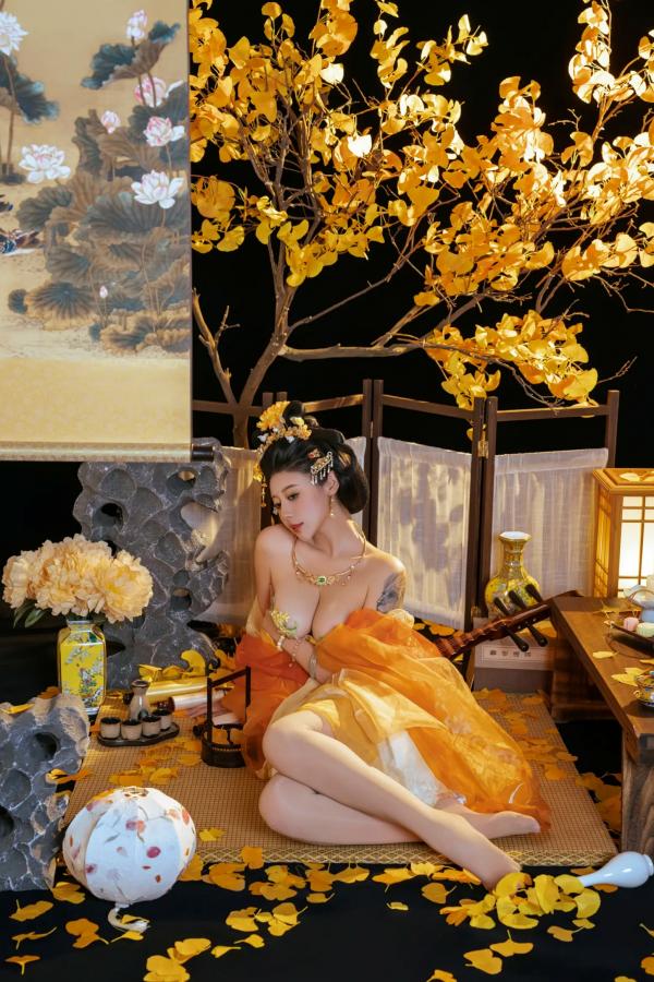 奈汐酱nice 奈汐酱  奈汐酱nice - 金笺寄月：绝美国风古装私房写真，半透薄纱与丝袜的极致诱惑，古典韵味与现代性感完美交融第16张图片