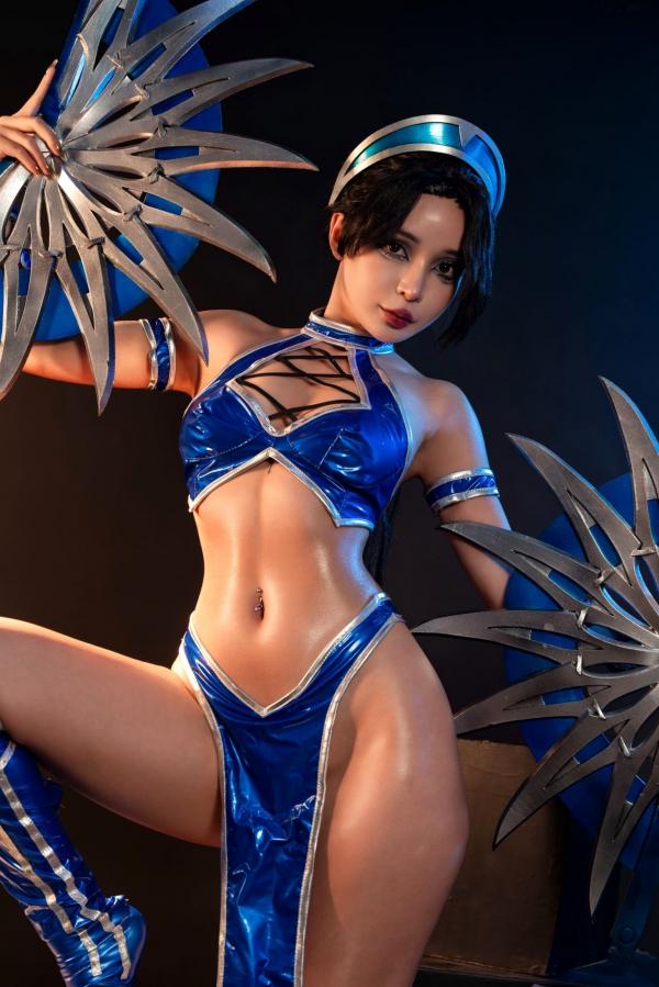    梅子-Umeko-J真人快打吉塔娜Kitana极致Cosplay写真，香汗淋漓展现野性冷艳美与逆天曲线第27张图片