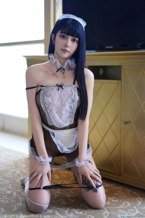    YouMi尤蜜荟-1068-赵可欣baby-黑色薄纱透视女仆装私房写真-纯欲诱惑角色扮演纹身美女第43张图片