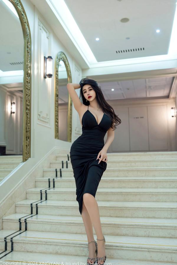    XingYan星颜社-240-李若汐-黑色吊带深V裙私房写真，极致黑丝诱惑，御姐气质大尺度室内摄影第7张图片
