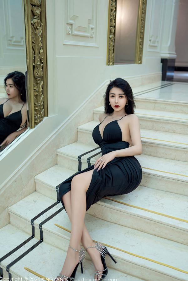    XingYan星颜社-240-李若汐-黑色吊带深V裙私房写真，极致黑丝诱惑，御姐气质大尺度室内摄影第10张图片