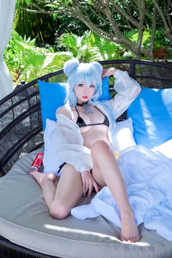    Yuuhui玉汇-013-PA15，二次元蓝发动漫少女户外泳池比基尼写真，清凉夏日清新性感美少女精选第2张图片