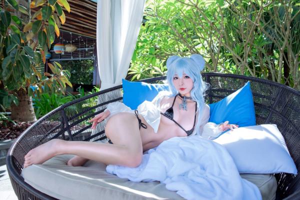   Yuuhui玉汇-013-PA15，二次元蓝发动漫少女户外泳池比基尼写真，清凉夏日清新性感美少女精选第4张图片