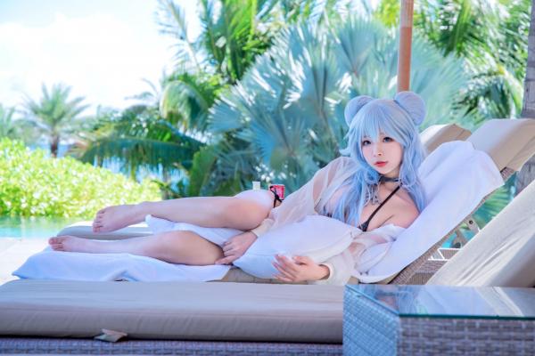    Yuuhui玉汇-013-PA15，二次元蓝发动漫少女户外泳池比基尼写真，清凉夏日清新性感美少女精选第8张图片