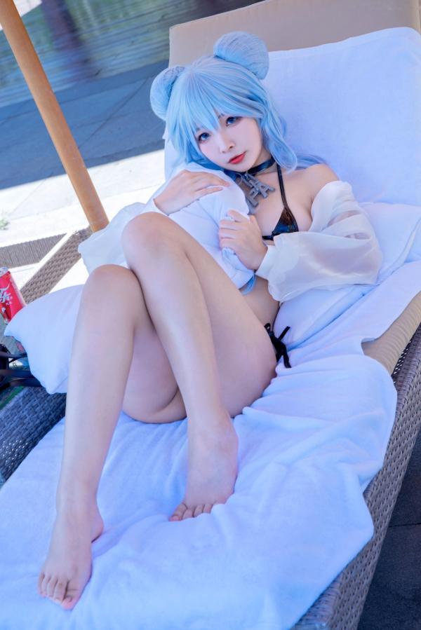    Yuuhui玉汇-013-PA15，二次元蓝发动漫少女户外泳池比基尼写真，清凉夏日清新性感美少女精选第9张图片