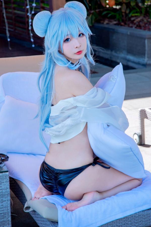    Yuuhui玉汇-013-PA15，二次元蓝发动漫少女户外泳池比基尼写真，清凉夏日清新性感美少女精选第10张图片