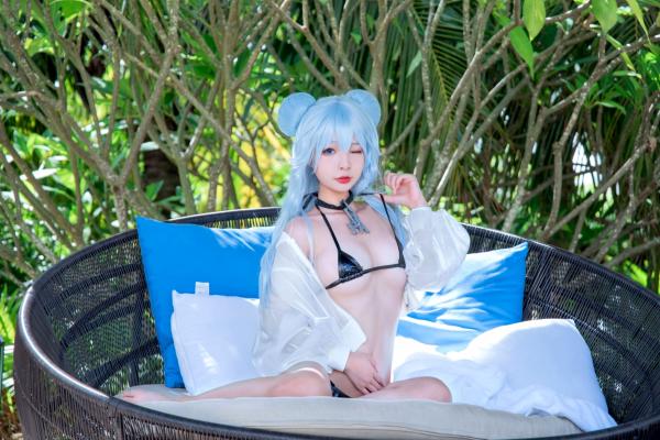   Yuuhui玉汇-013-PA15，二次元蓝发动漫少女户外泳池比基尼写真，清凉夏日清新性感美少女精选第12张图片