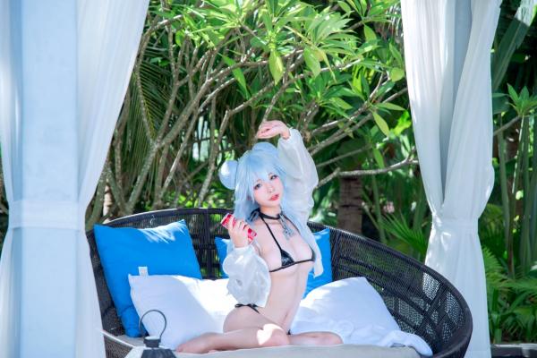    Yuuhui玉汇-013-PA15，二次元蓝发动漫少女户外泳池比基尼写真，清凉夏日清新性感美少女精选第22张图片