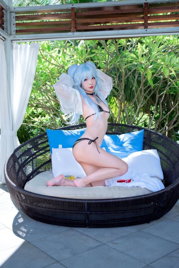    Yuuhui玉汇-013-PA15，二次元蓝发动漫少女户外泳池比基尼写真，清凉夏日清新性感美少女精选第26张图片