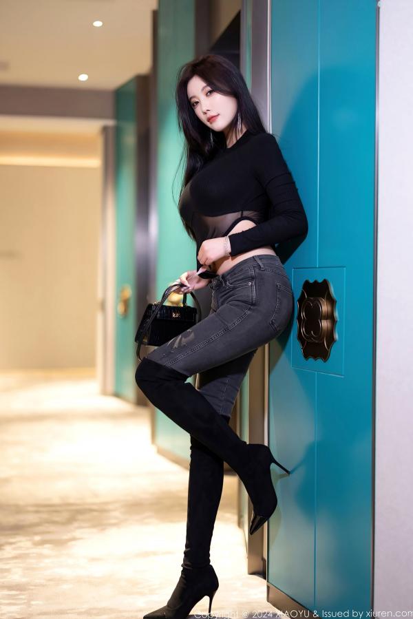    XiaoYu语画界：杨晨晨Yome私房大片，黑色紧身衣勾勒极致线条，渔网诱惑尽显，绝美身姿无圣光第7张图片