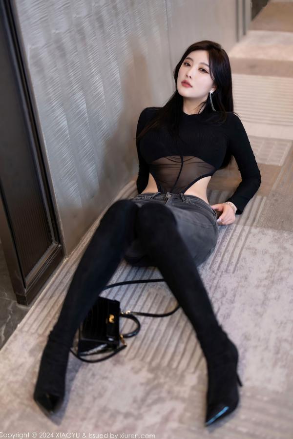    XiaoYu语画界：杨晨晨Yome私房大片，黑色紧身衣勾勒极致线条，渔网诱惑尽显，绝美身姿无圣光第14张图片