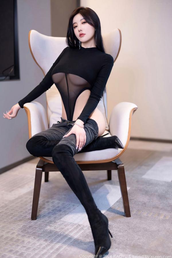    XiaoYu语画界：杨晨晨Yome私房大片，黑色紧身衣勾勒极致线条，渔网诱惑尽显，绝美身姿无圣光第40张图片