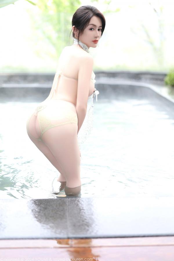    YouMi尤蜜荟-1054-林幼一-浅绿色薄纱轻透情趣服-户外泳池性感写真-美腿白嫩-2024.04.22第18张图片