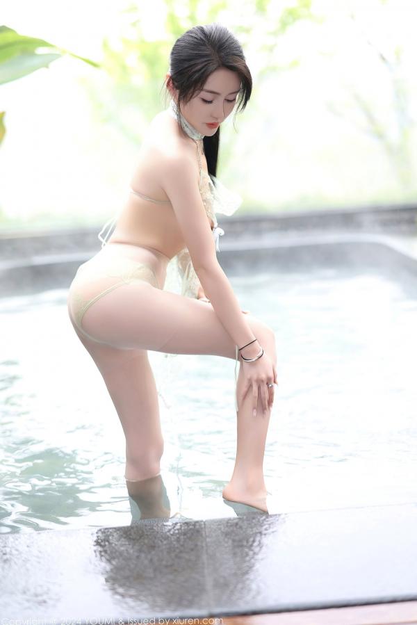   YouMi尤蜜荟-1054-林幼一-浅绿色薄纱轻透情趣服-户外泳池性感写真-美腿白嫩-2024.04.22第19张图片