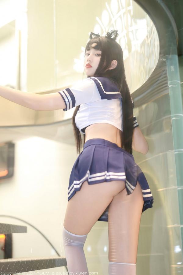    YouMi尤蜜荟赵可欣baby：甜美猫耳水手服少女，纯欲校服短裙配白色丝袜，诱惑私房照高清套图第1张图片
