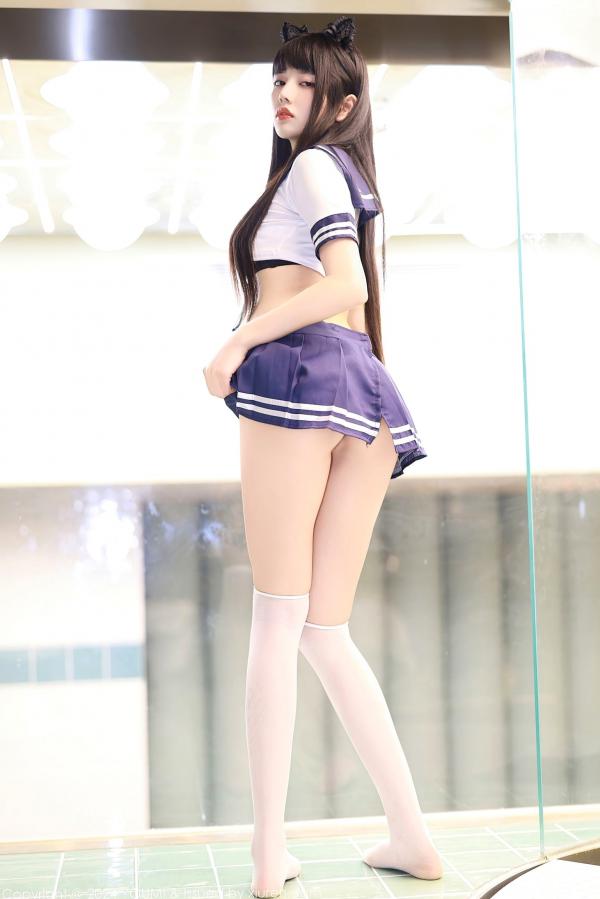    YouMi尤蜜荟赵可欣baby：甜美猫耳水手服少女，纯欲校服短裙配白色丝袜，诱惑私房照高清套图第11张图片