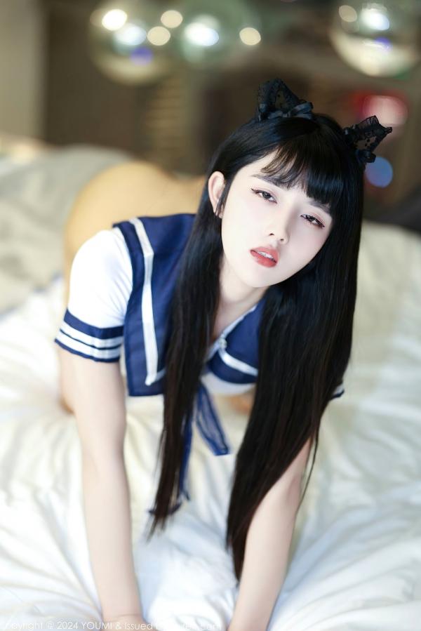    YouMi尤蜜荟赵可欣baby：甜美猫耳水手服少女，纯欲校服短裙配白色丝袜，诱惑私房照高清套图第47张图片