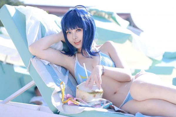    G44不会受伤 - 八奈见杏菜 泳装 海滩外拍写真，清纯蓝发少女，高度还原漫展级COS [29P]第20张图片