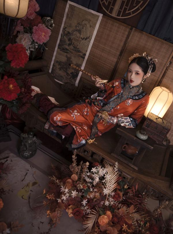    钛合金TiTi古风私房大尺度写真，唯美满清服饰诱惑，古典韵味十足的性感宫廷夜色第6张图片