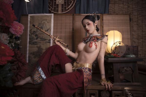    钛合金TiTi古风私房大尺度写真，唯美满清服饰诱惑，古典韵味十足的性感宫廷夜色第43张图片