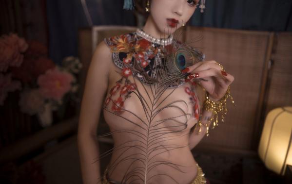    钛合金TiTi古风私房大尺度写真，唯美满清服饰诱惑，古典韵味十足的性感宫廷夜色第50张图片