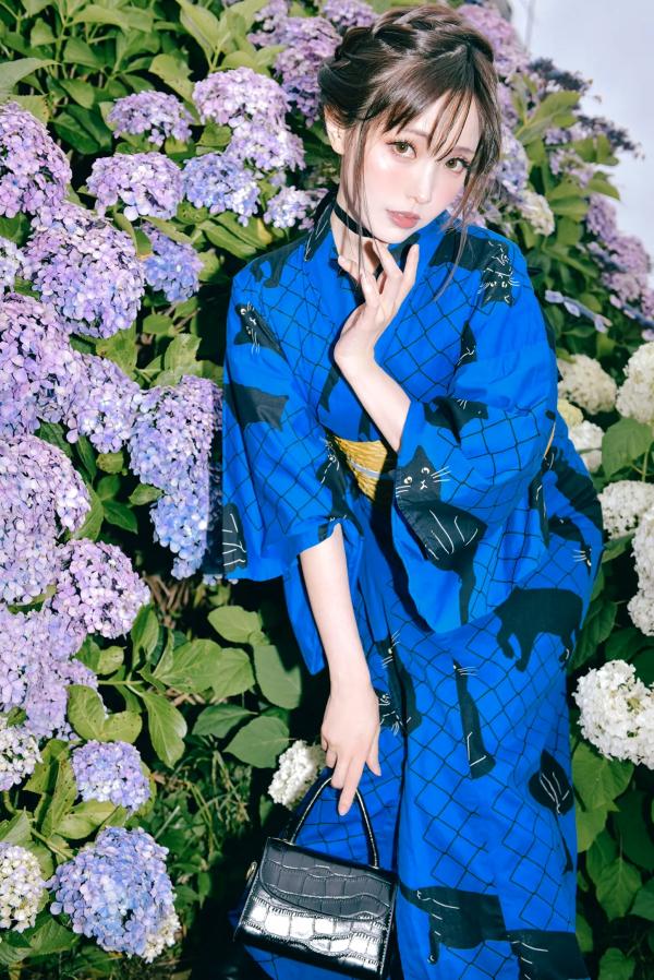    Ely_eee(ElyEE子) - 雨季黑猫日系和服绣球花唯美写真 [38P]第6张图片