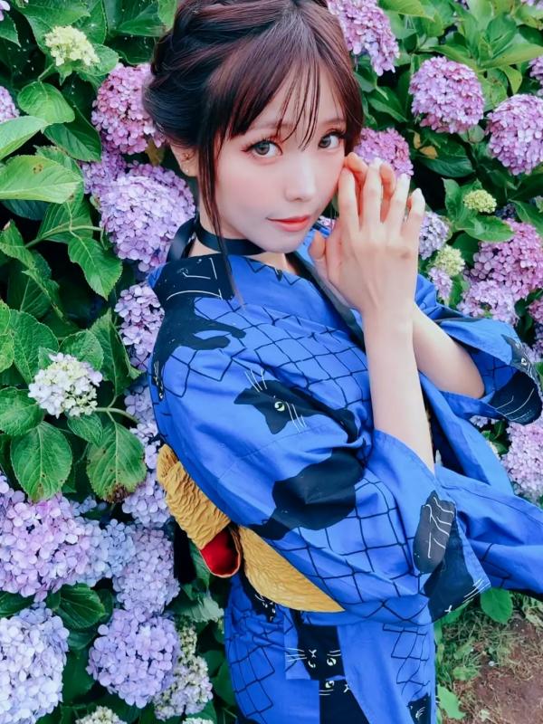    Ely_eee(ElyEE子) - 雨季黑猫日系和服绣球花唯美写真 [38P]第37张图片
