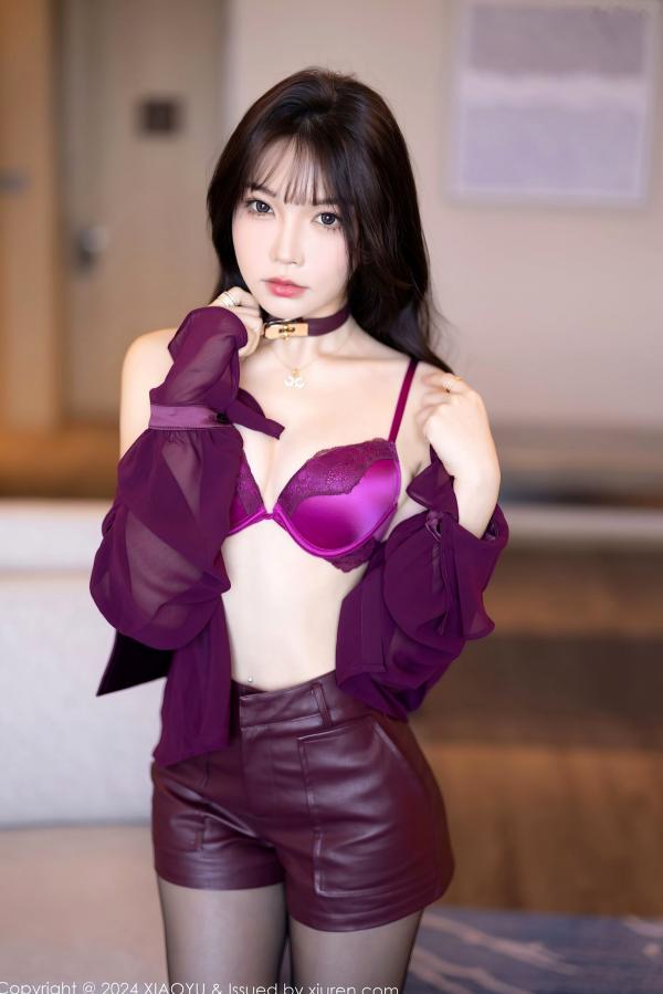 徐莉芝Booty 陈芝  XiaoYu语画界-1190-徐莉芝：暗红皮裤衬衫尽显高挑身材，黑丝配美腿格调性感，演绎都市魅惑私房大片第33张图片