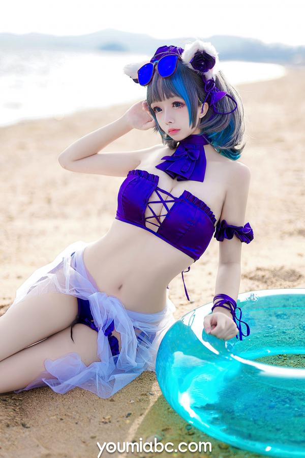    YouMi尤蜜-奶泡娇-泳装柴郡猫 二次元动漫COS清纯海边写真第6张图片