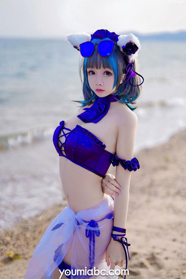    YouMi尤蜜-奶泡娇-泳装柴郡猫 二次元动漫COS清纯海边写真第14张图片