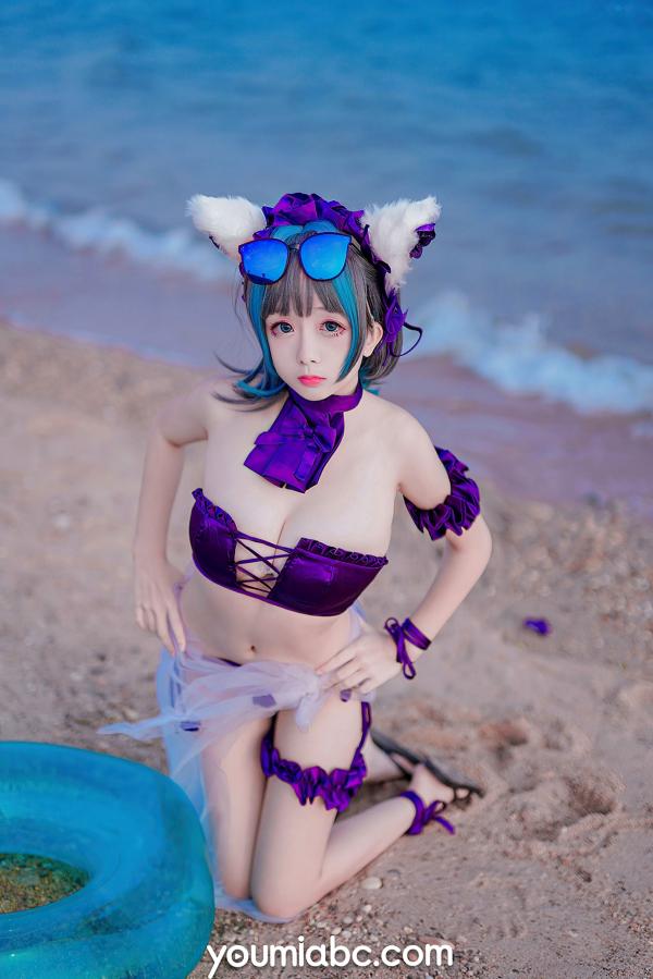    YouMi尤蜜-奶泡娇-泳装柴郡猫 二次元动漫COS清纯海边写真第15张图片